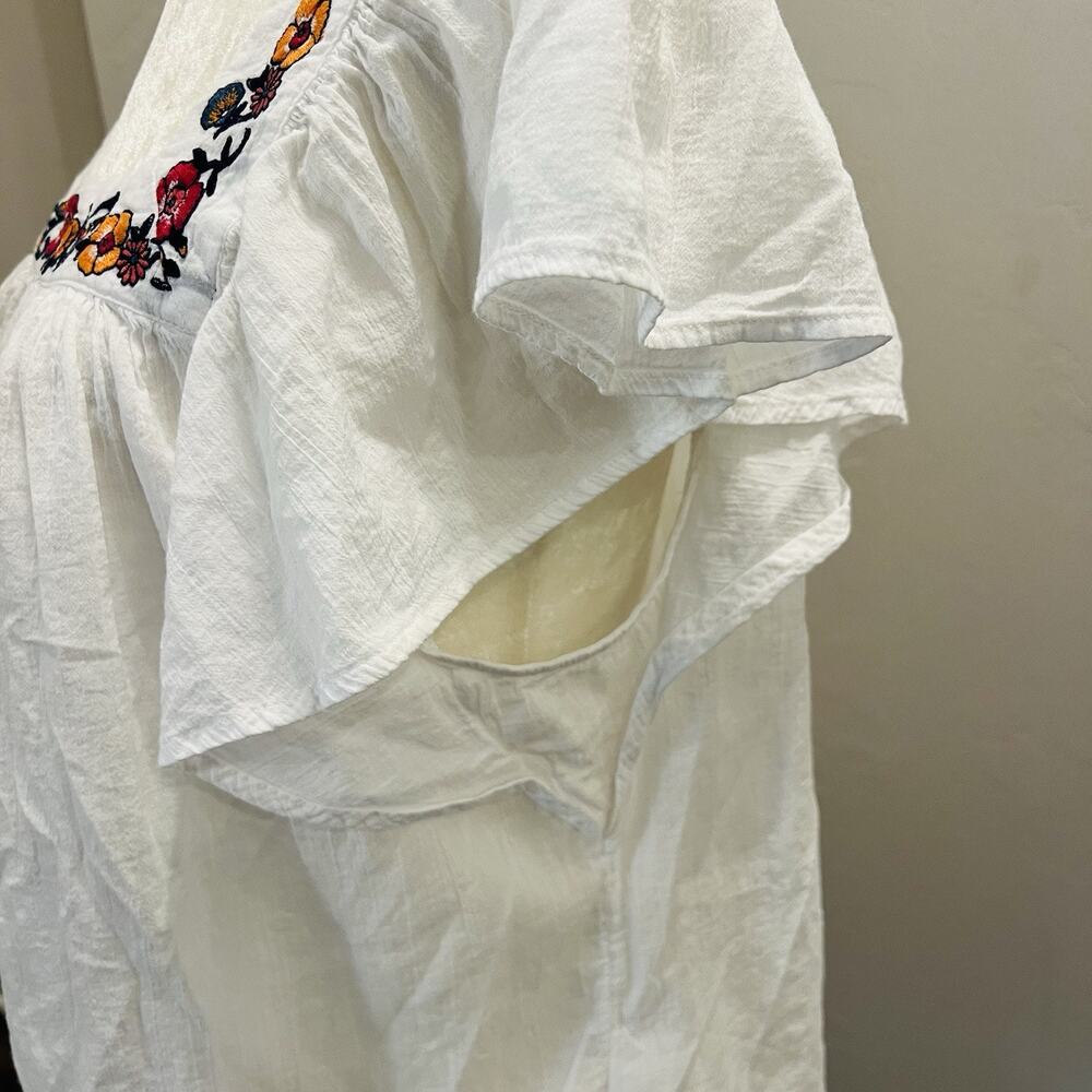 Liz Claiborne Petite PXL Peasant Blouse Tunic Embroidered Floral White (A0125) - Picture 3 of 6